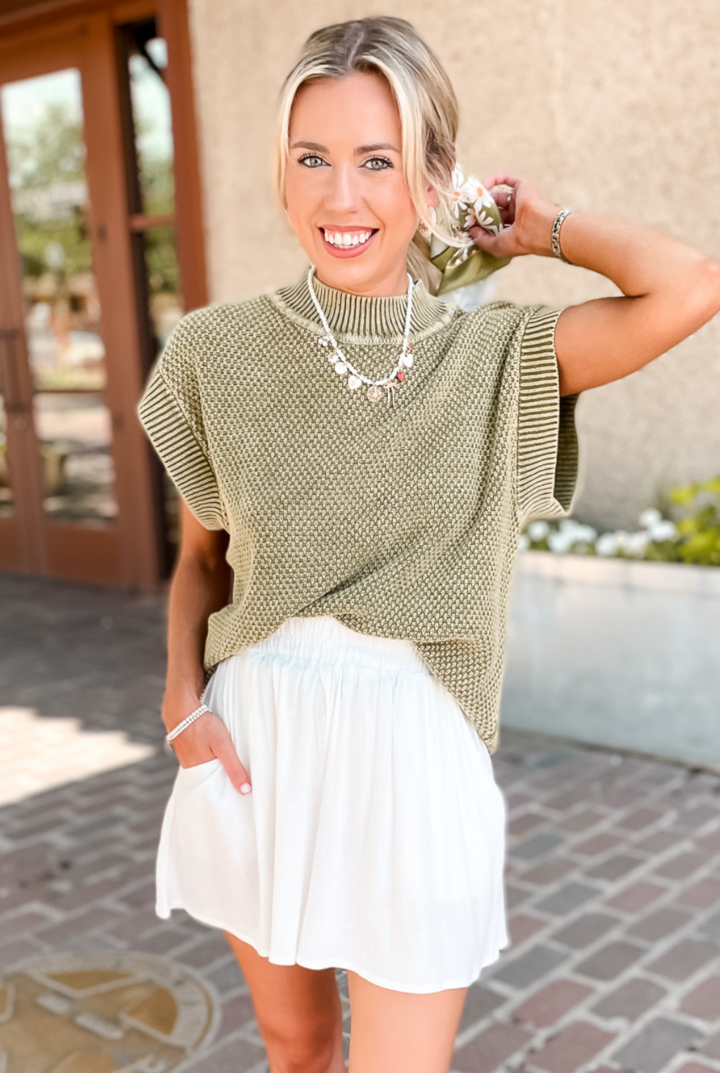 Cap Sleeve Mineral Wash Sweater