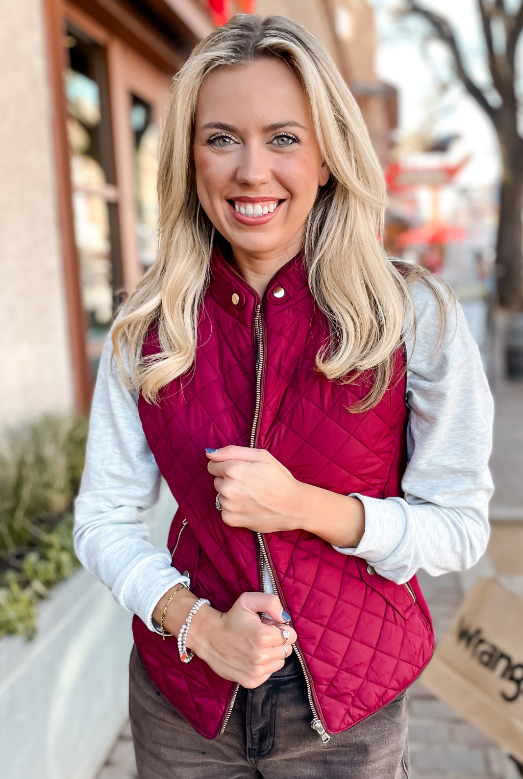 Quilted & Piped Vest - Wine