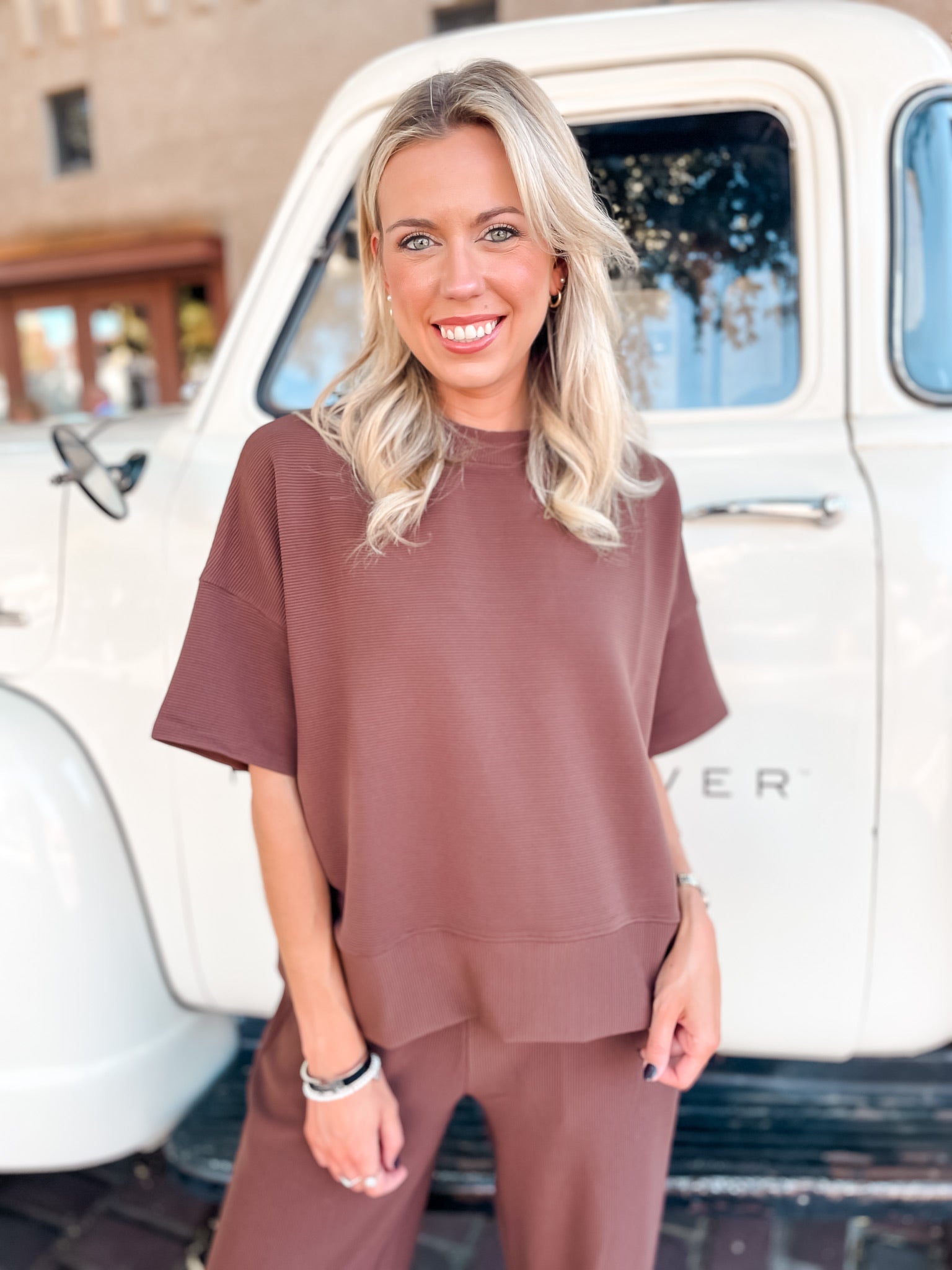 Ribbed Pant Set - Brown