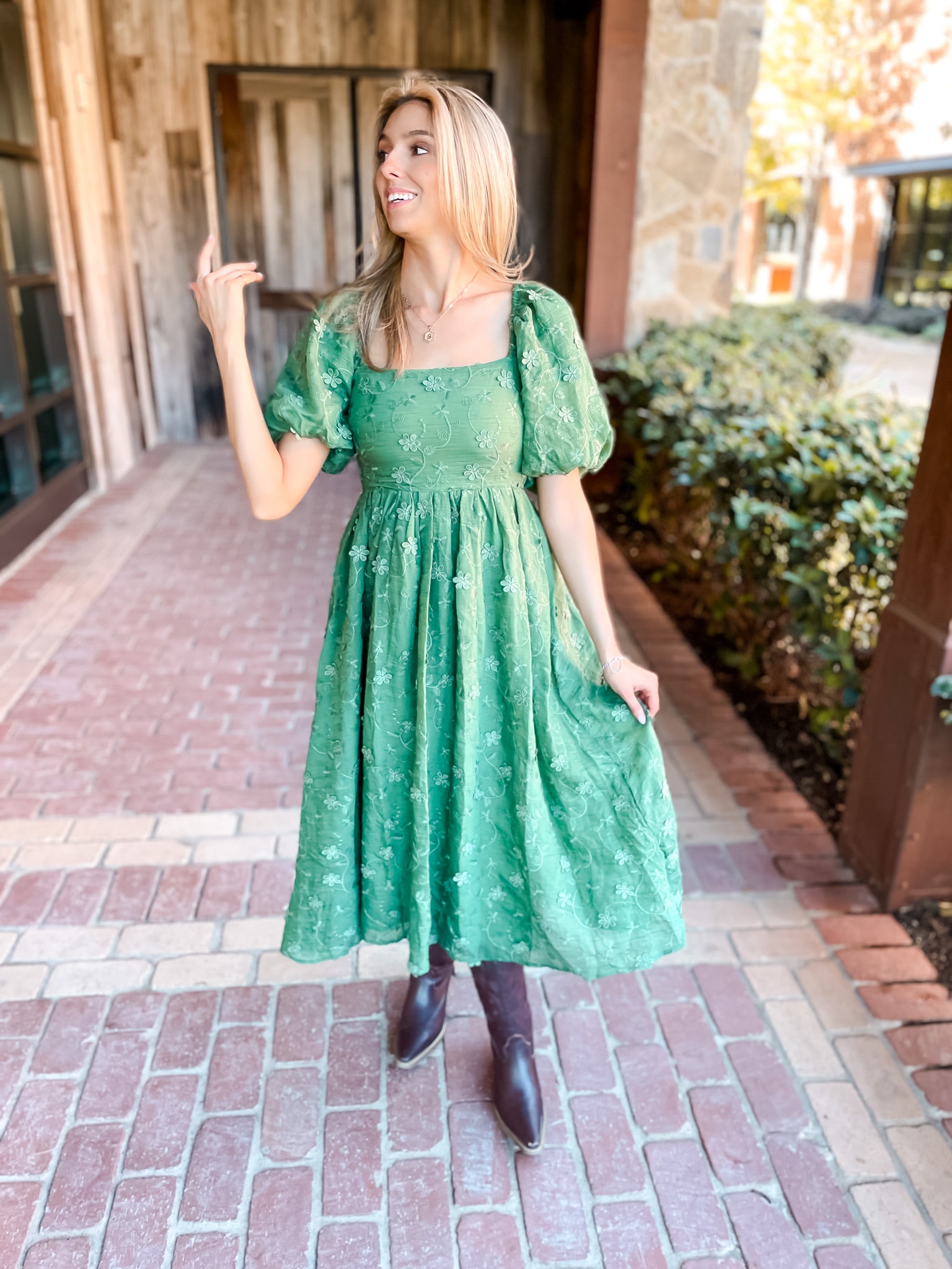 Forest Green Embroidered Dress