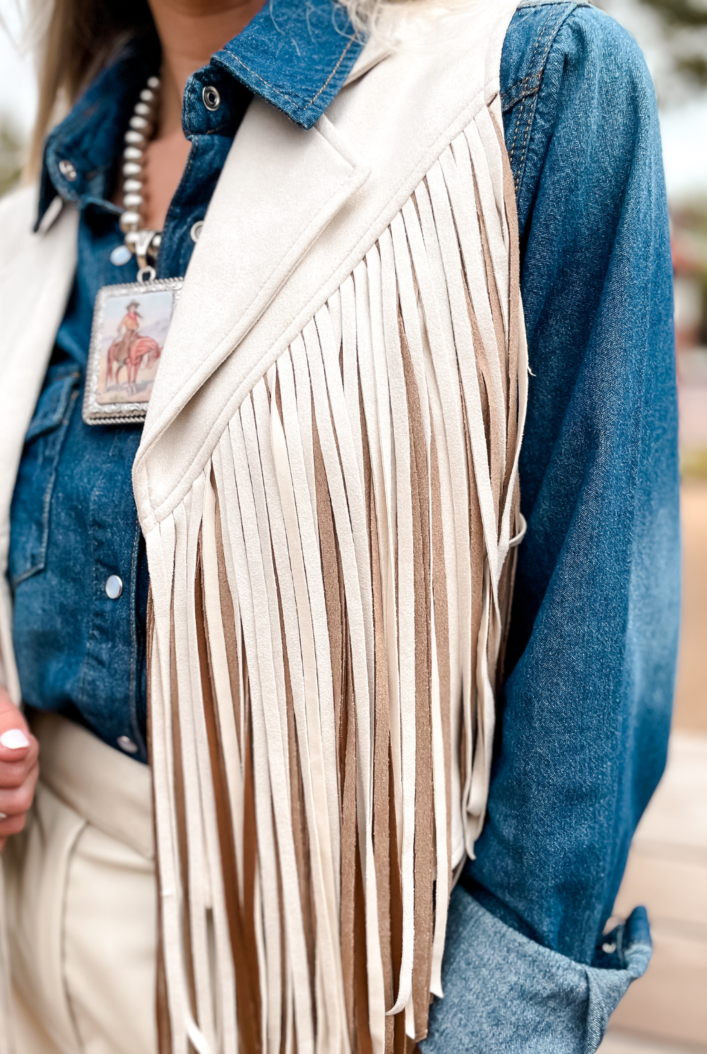 Western Wild Fringe Vest - Cream