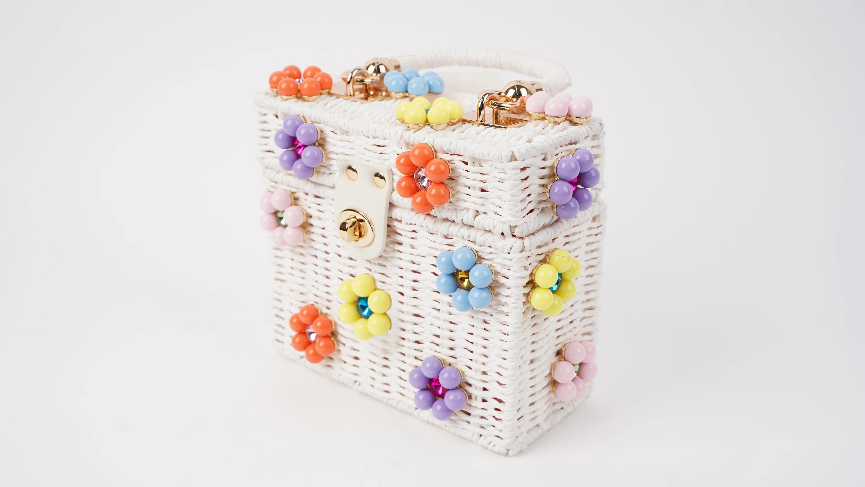 Wicker Daisy Handbag - White/Multi