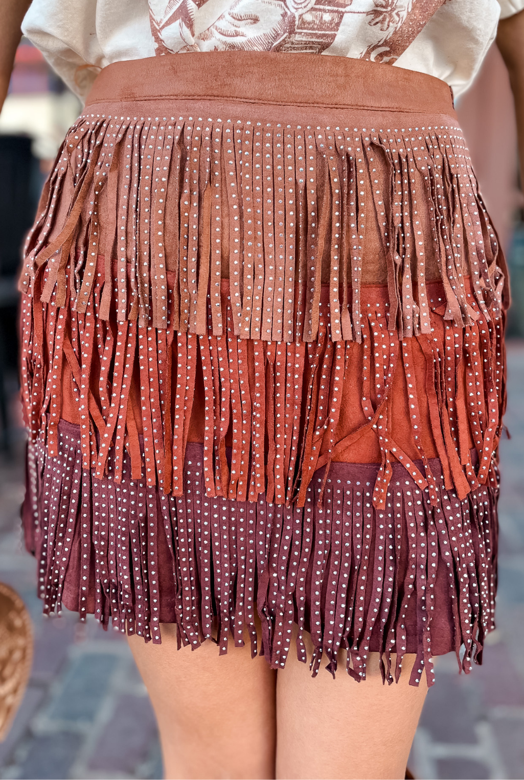 Studded Fringe Skirt