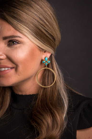 Turquoise Dotted Hoop Earring - Gold - Tucker Brown