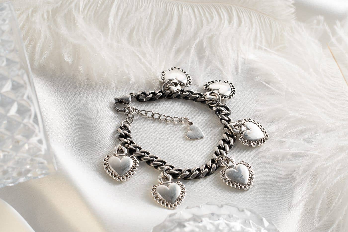 Hearts Bracelet With Black Chain