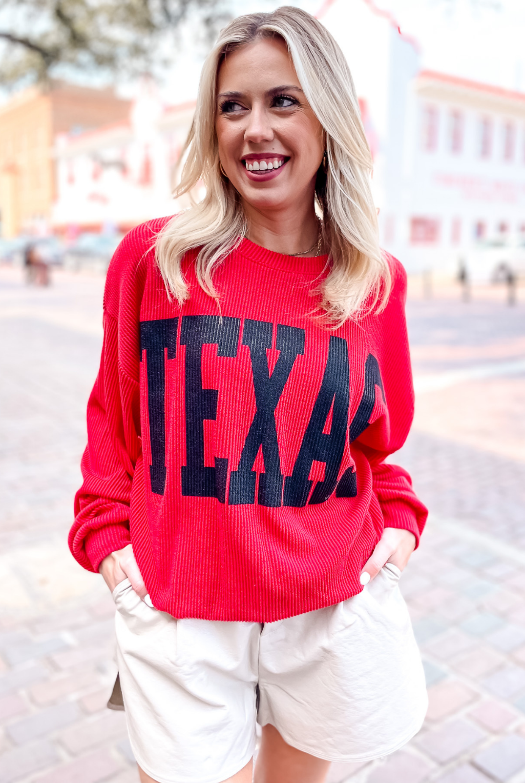 Texas Ribbed Oversized Top - Red