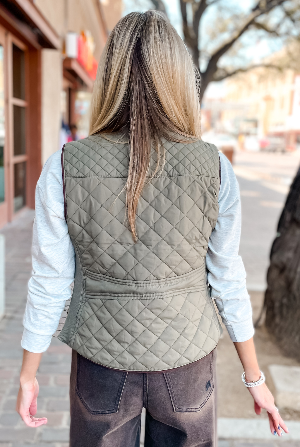 Quilted & Piped Vest - Olive