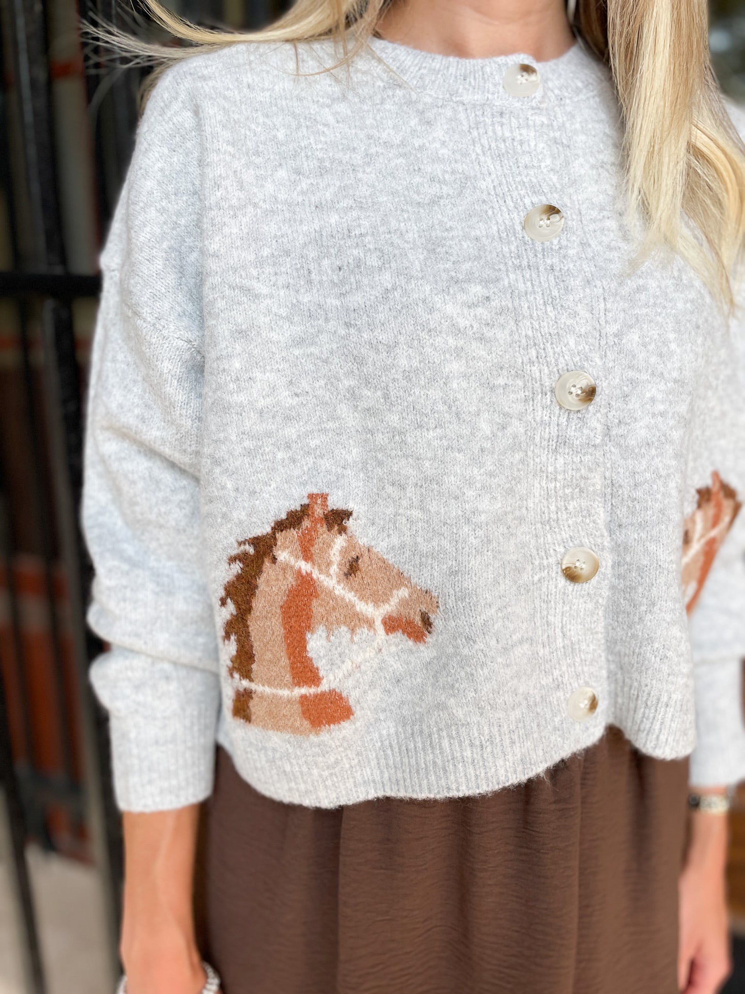 Horse Heads Cardigan - Grey