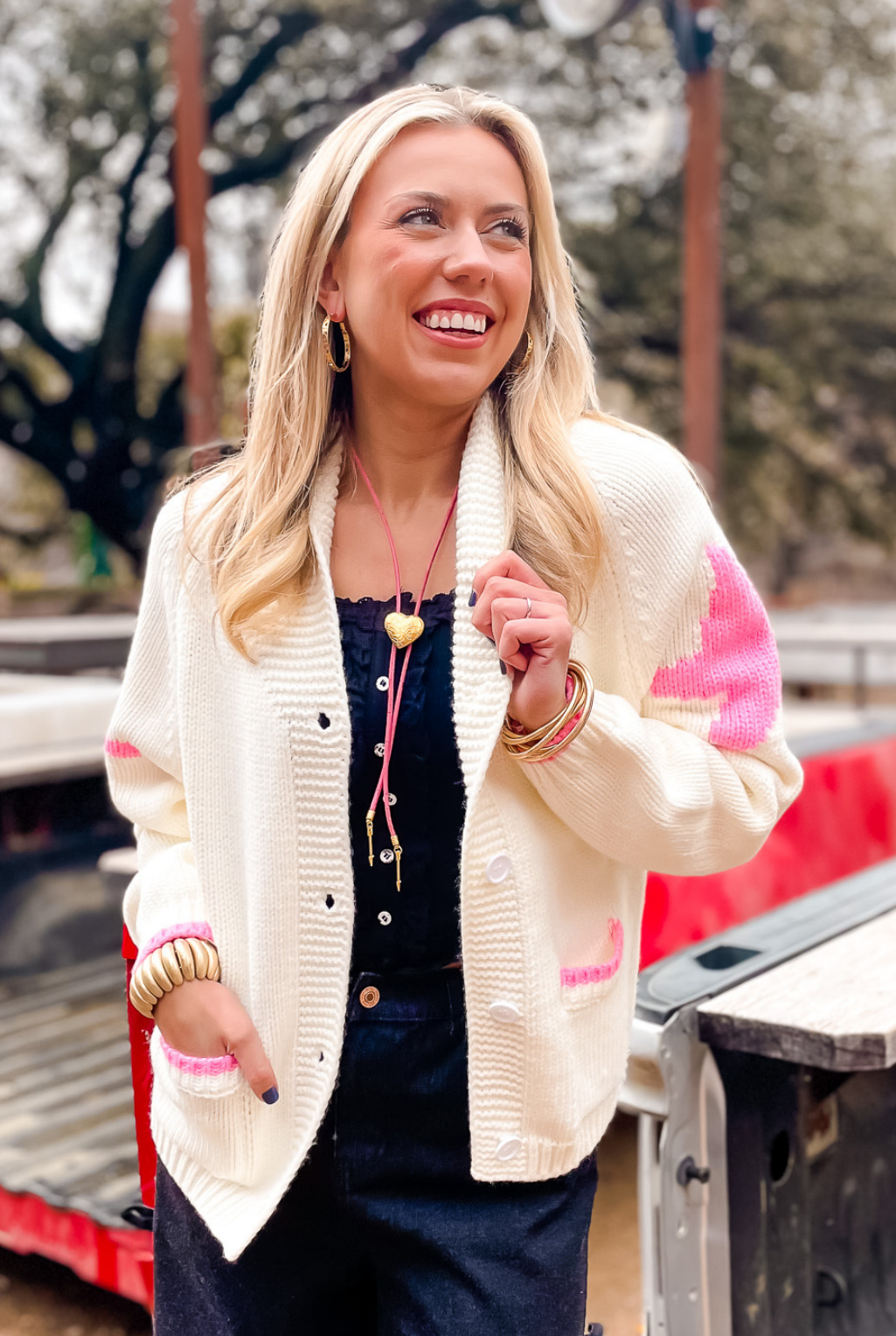 Varsity Cowboy Cardigan - Pink