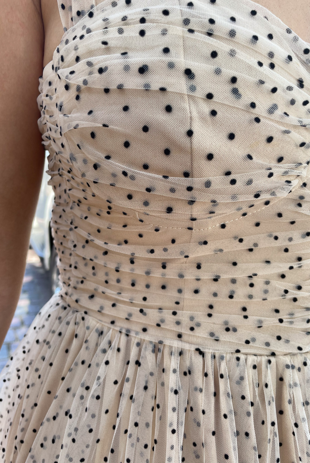 Polka Dot Mesh Dress - Beige