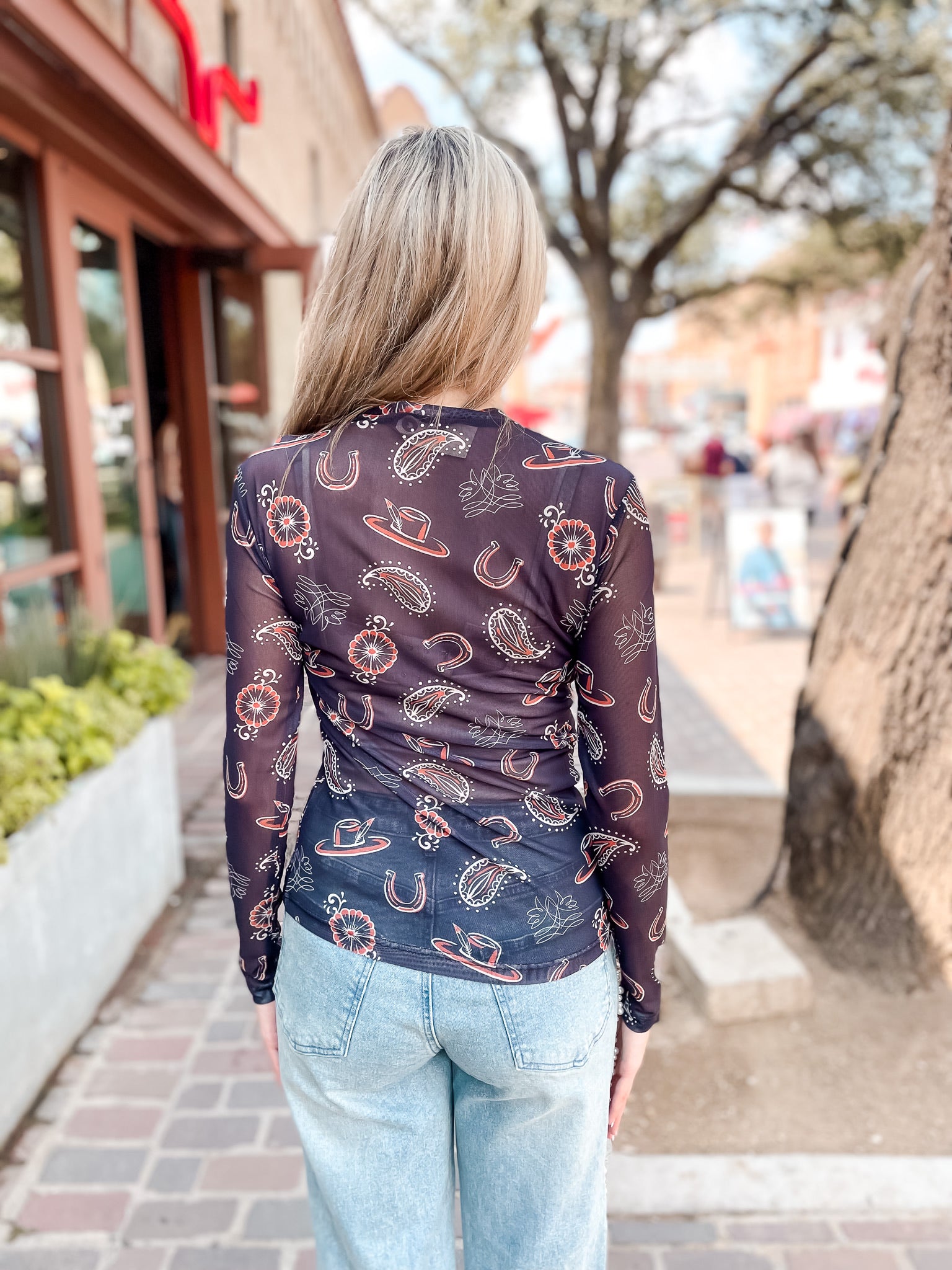 Feather Hat Mesh Top