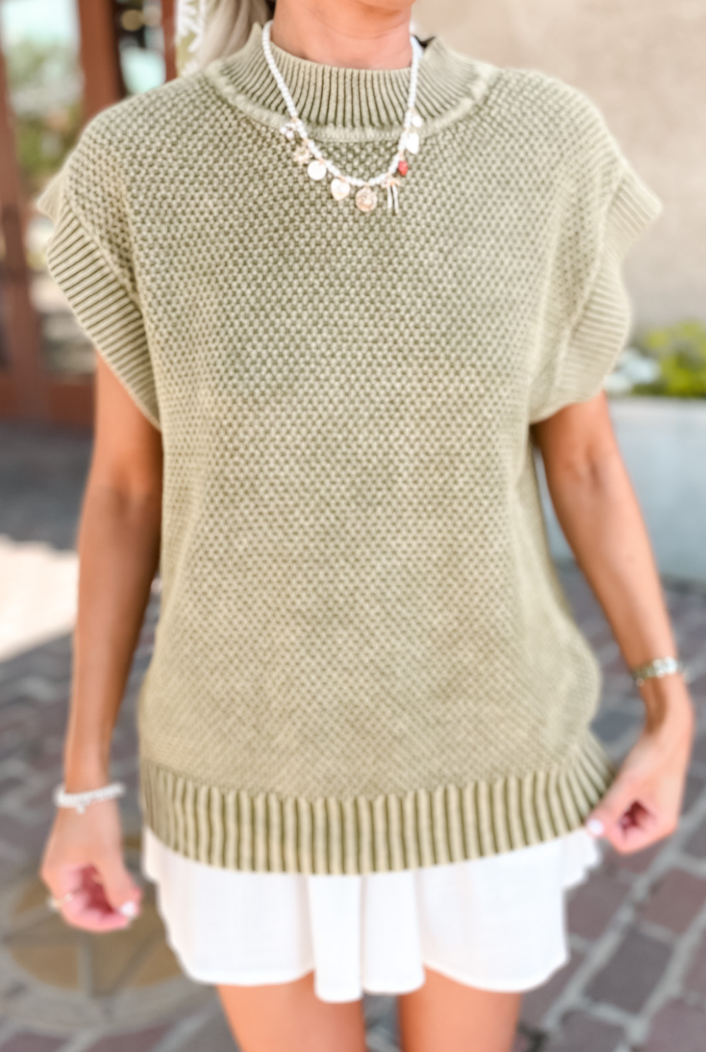 Cap Sleeve Mineral Wash Sweater