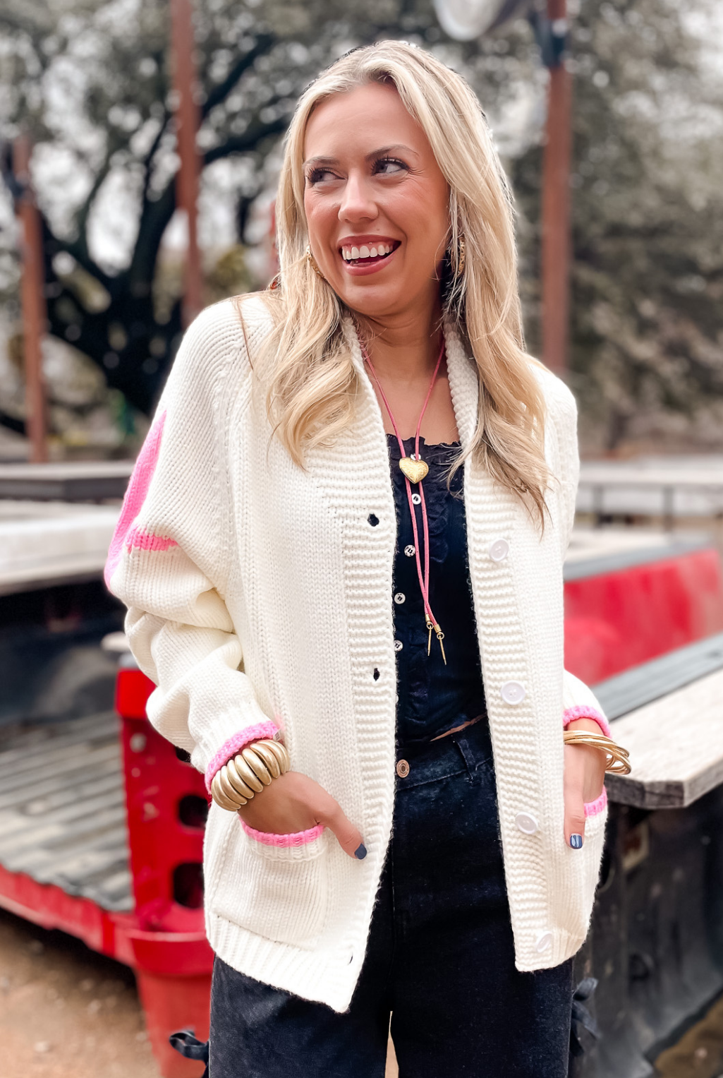 Varsity Cowboy Cardigan - Pink