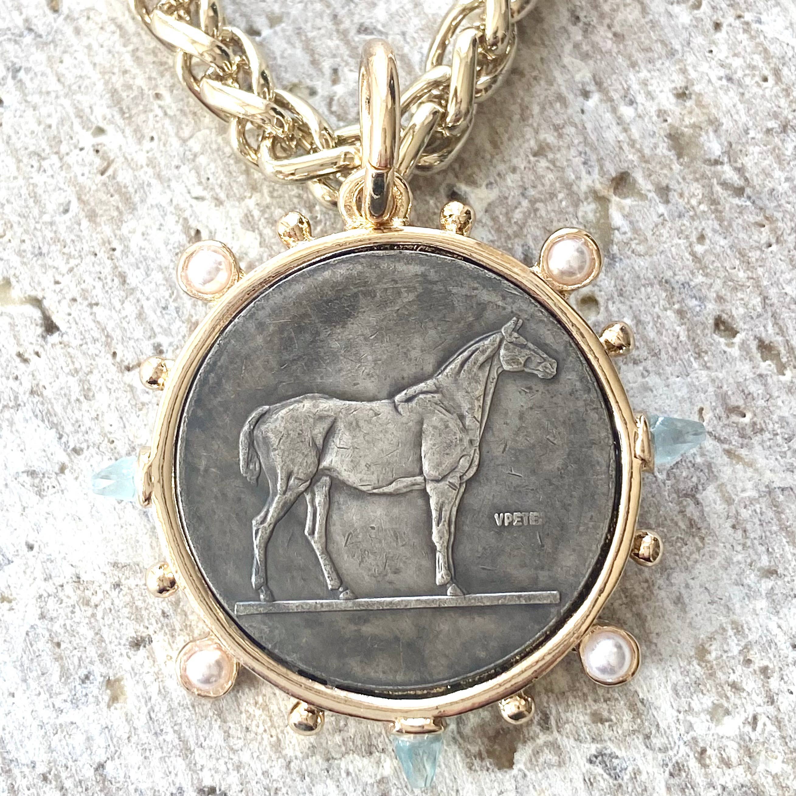 Pearl Horse Coin Necklace