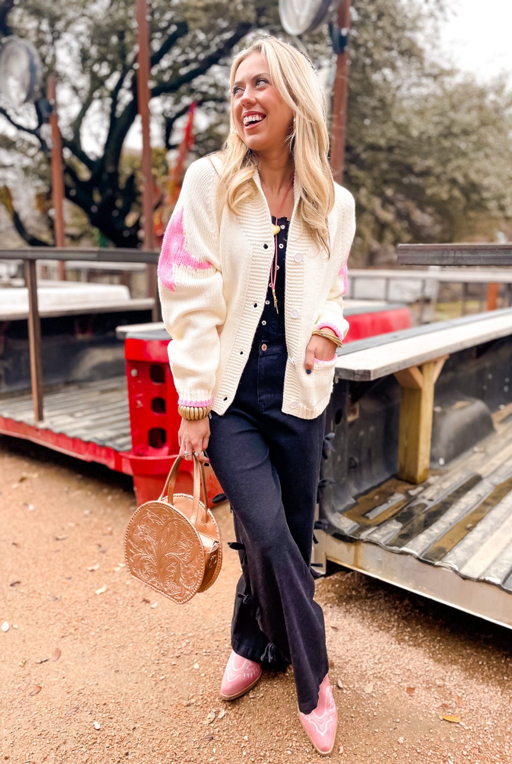 Varsity Cowboy Cardigan - Pink