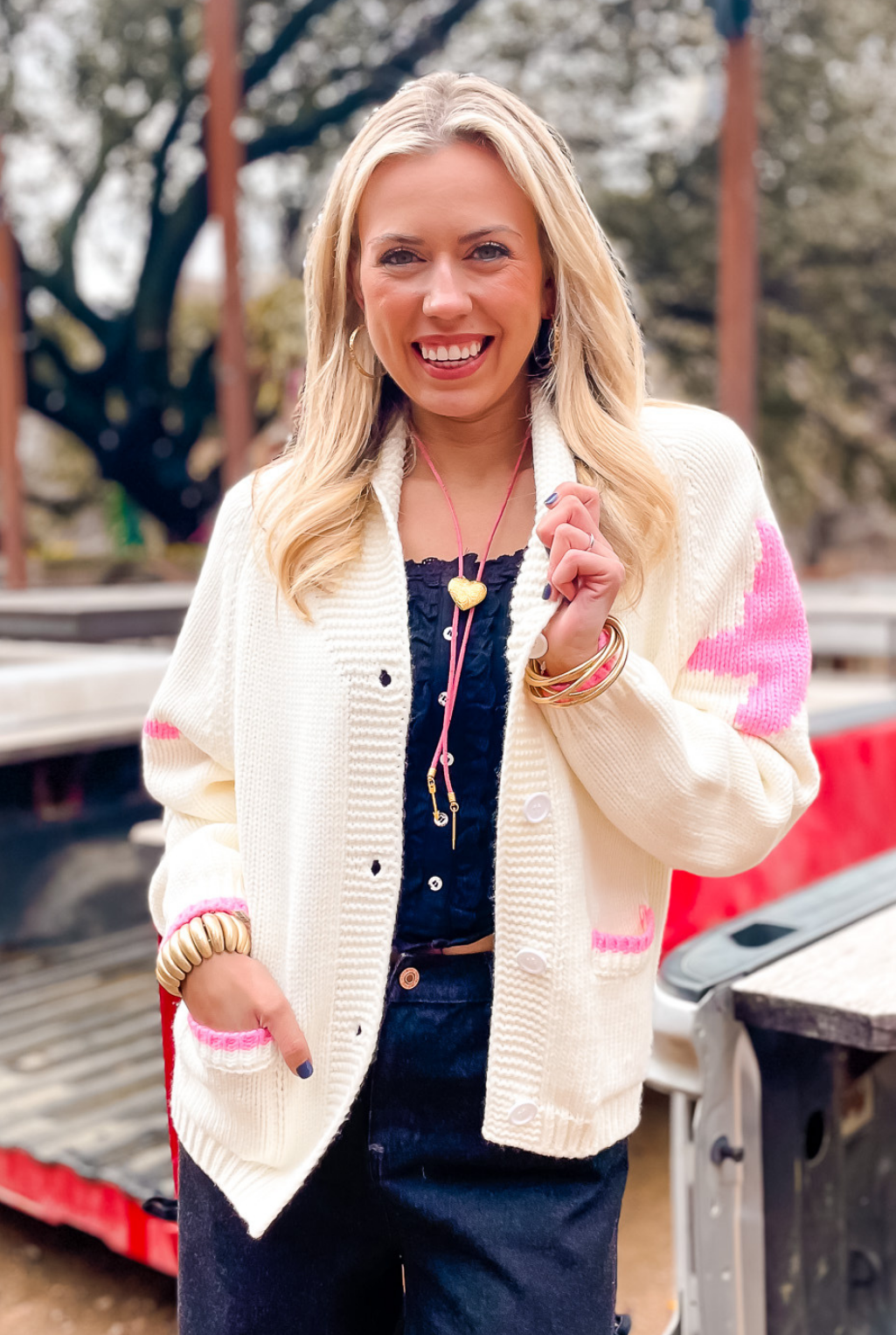 Varsity Cowboy Cardigan - Pink