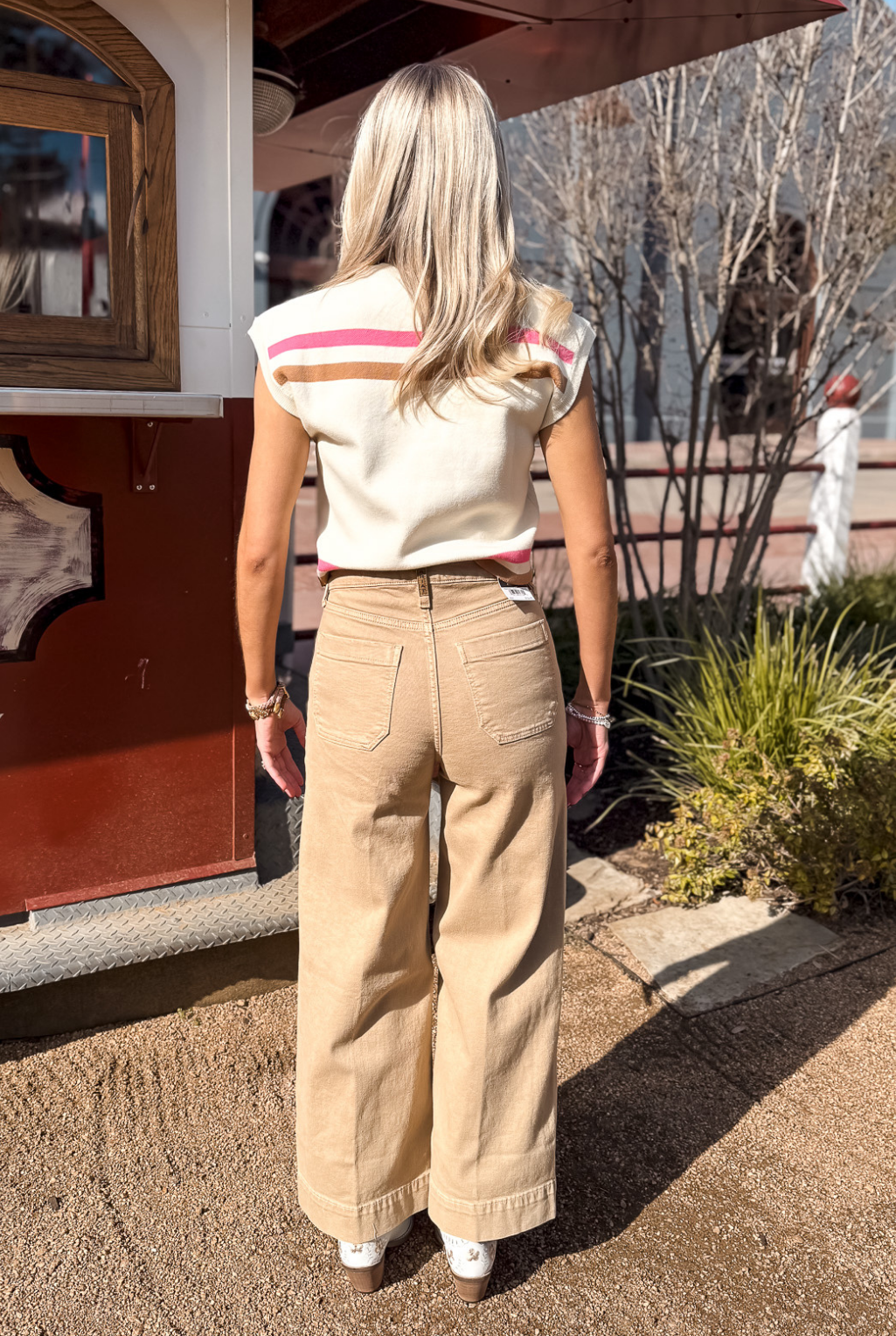 Countryside Wide Leg Crop Jeans - Khaki