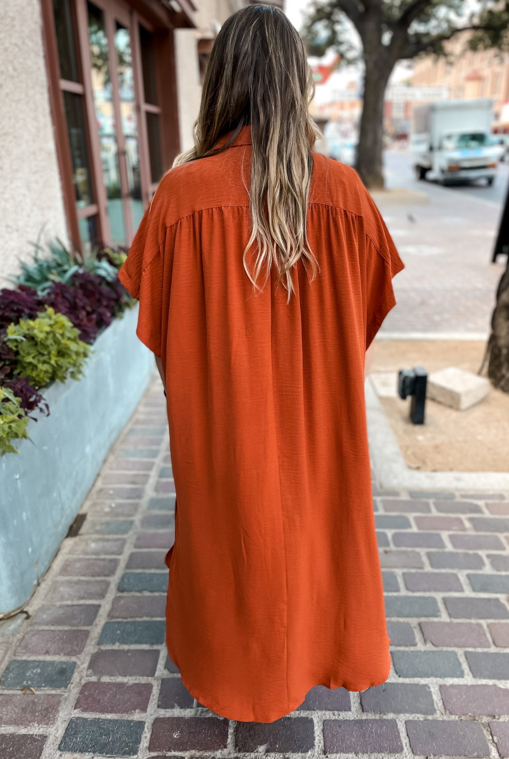 Oversized High/Low Shirt Dress - Cinnamon