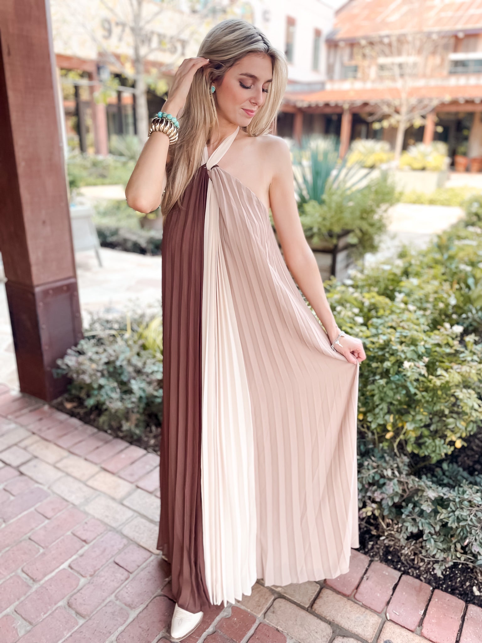 Pleats X Three Dress - Tan/Mocha/Chocolate