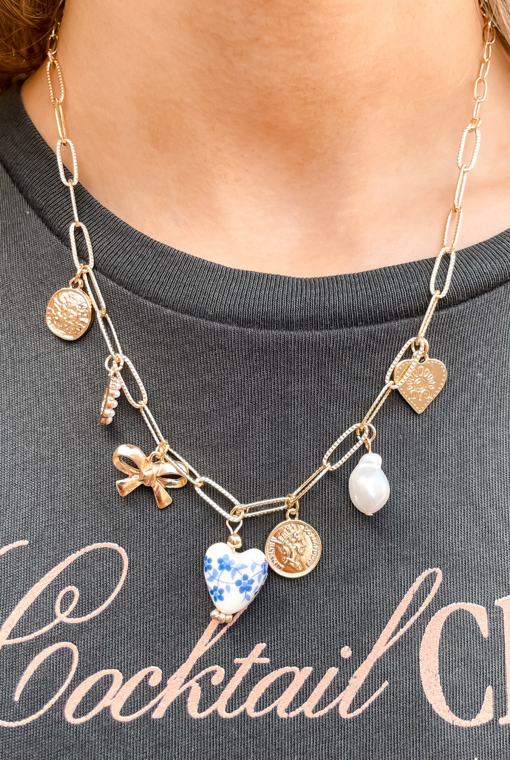 ZZ Blue Porcelain Heart Charm Necklace