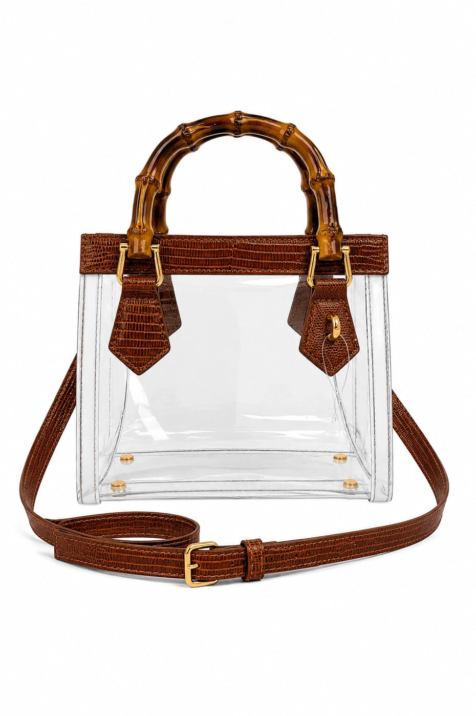 Jules Bamboo Handle Clear Handbag - Brown