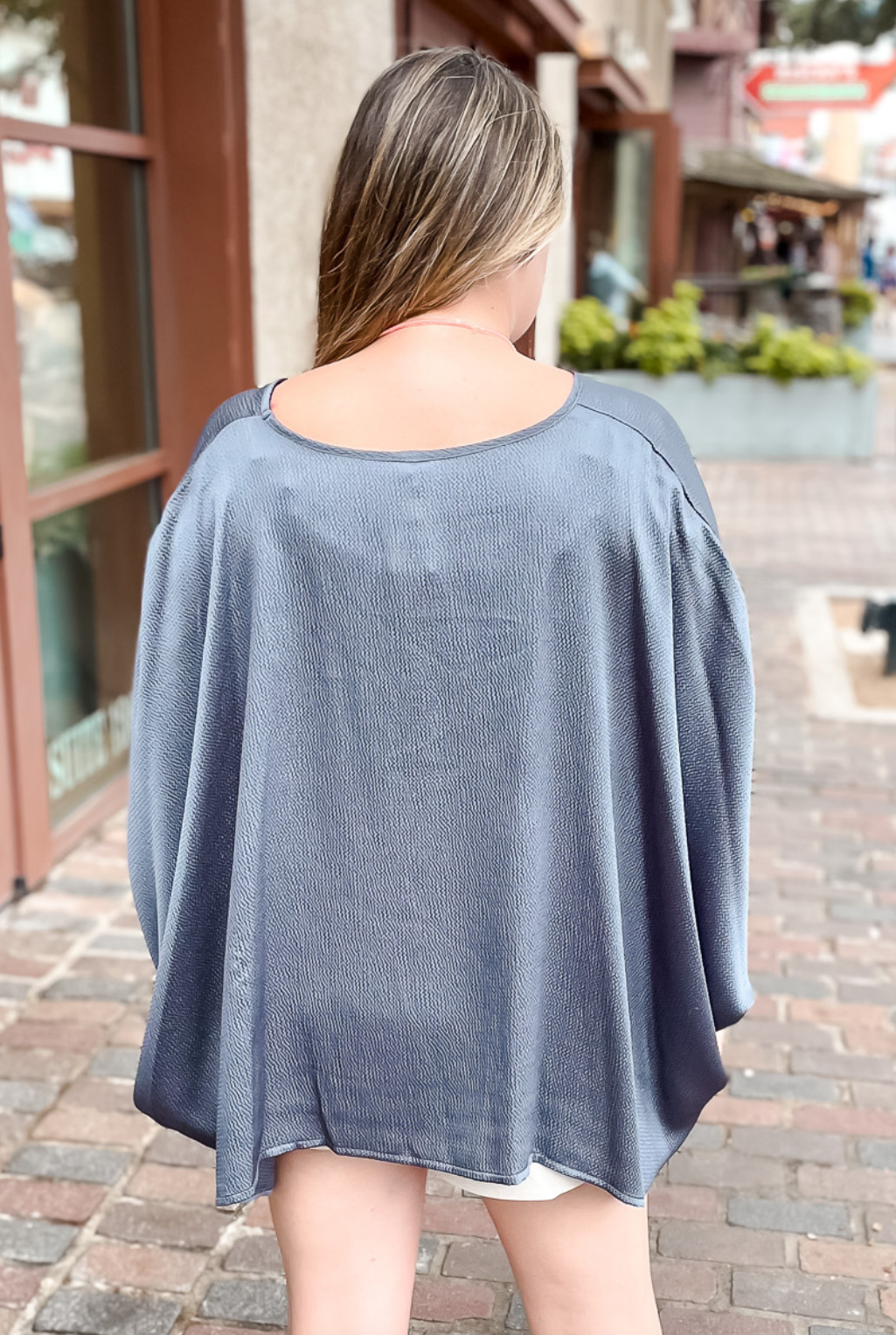 Hammered Satin Caftan Top - Charcoal