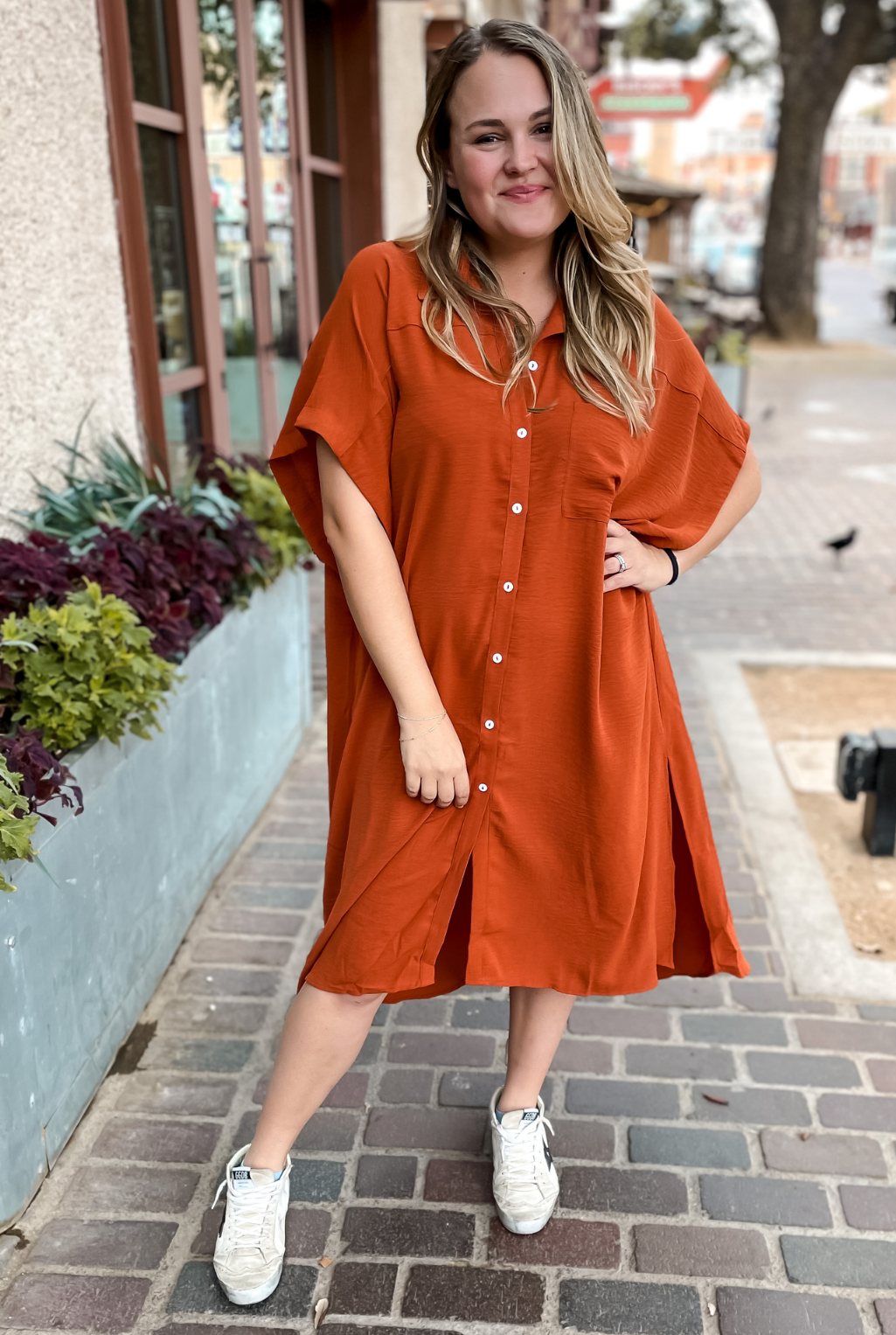 Oversized High/Low Shirt Dress - Cinnamon