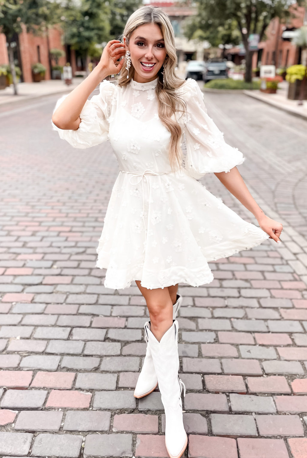 Floral Applique Dress - Ivory
