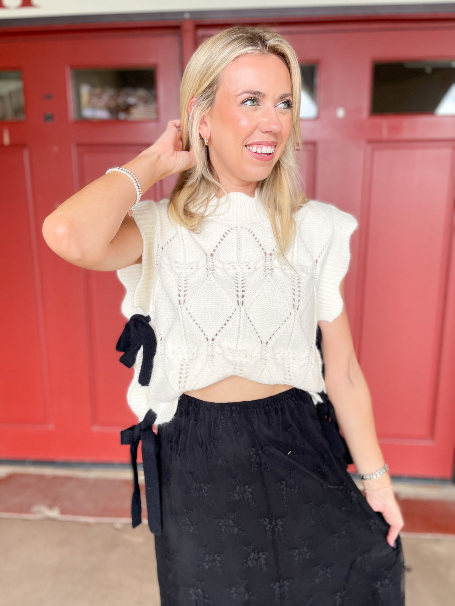 Scalloped Side Tie Sweater Vest