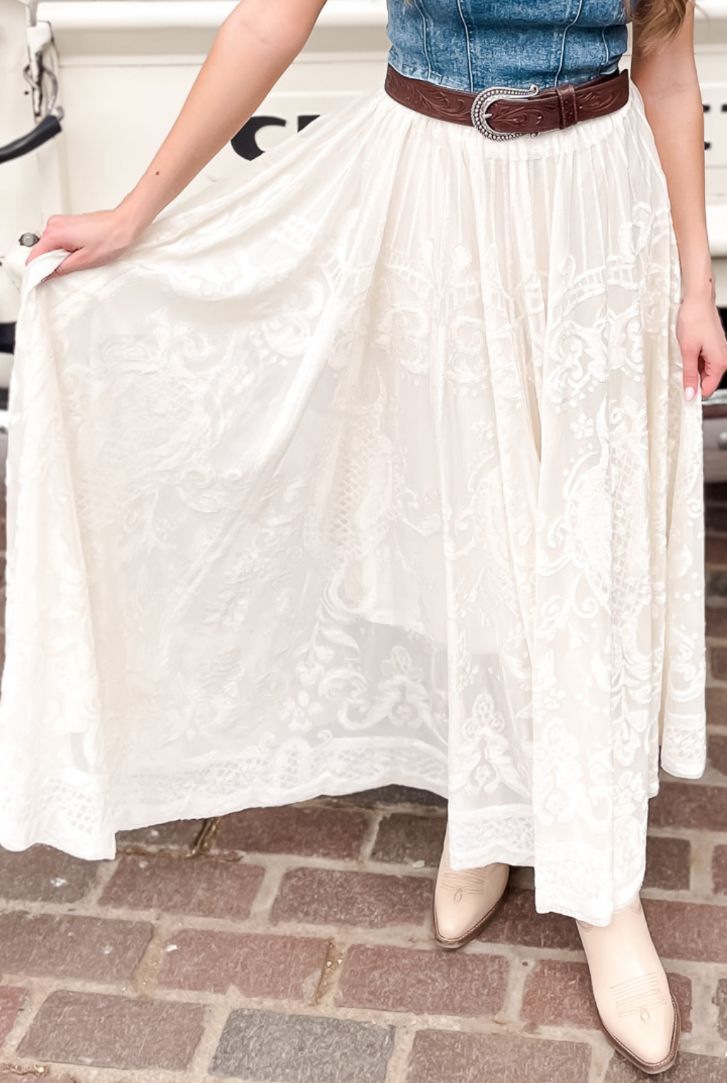 Burnout Maxi Skirt - Ivory