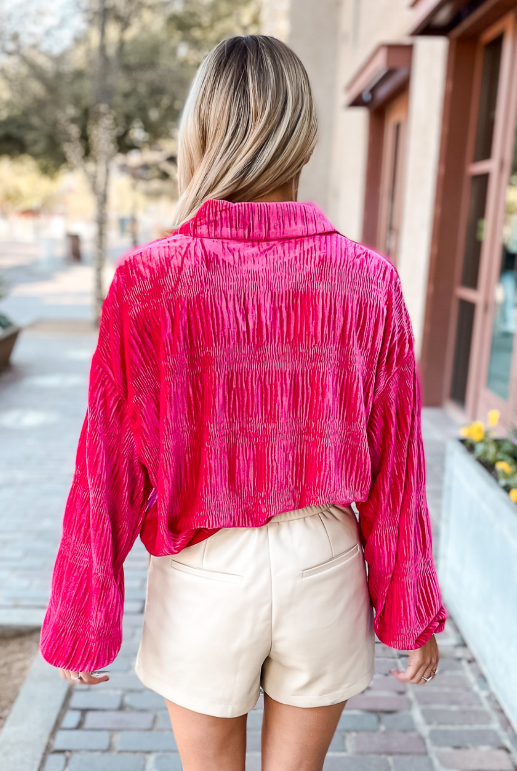 Velvet Shirring Top - Fuchsia