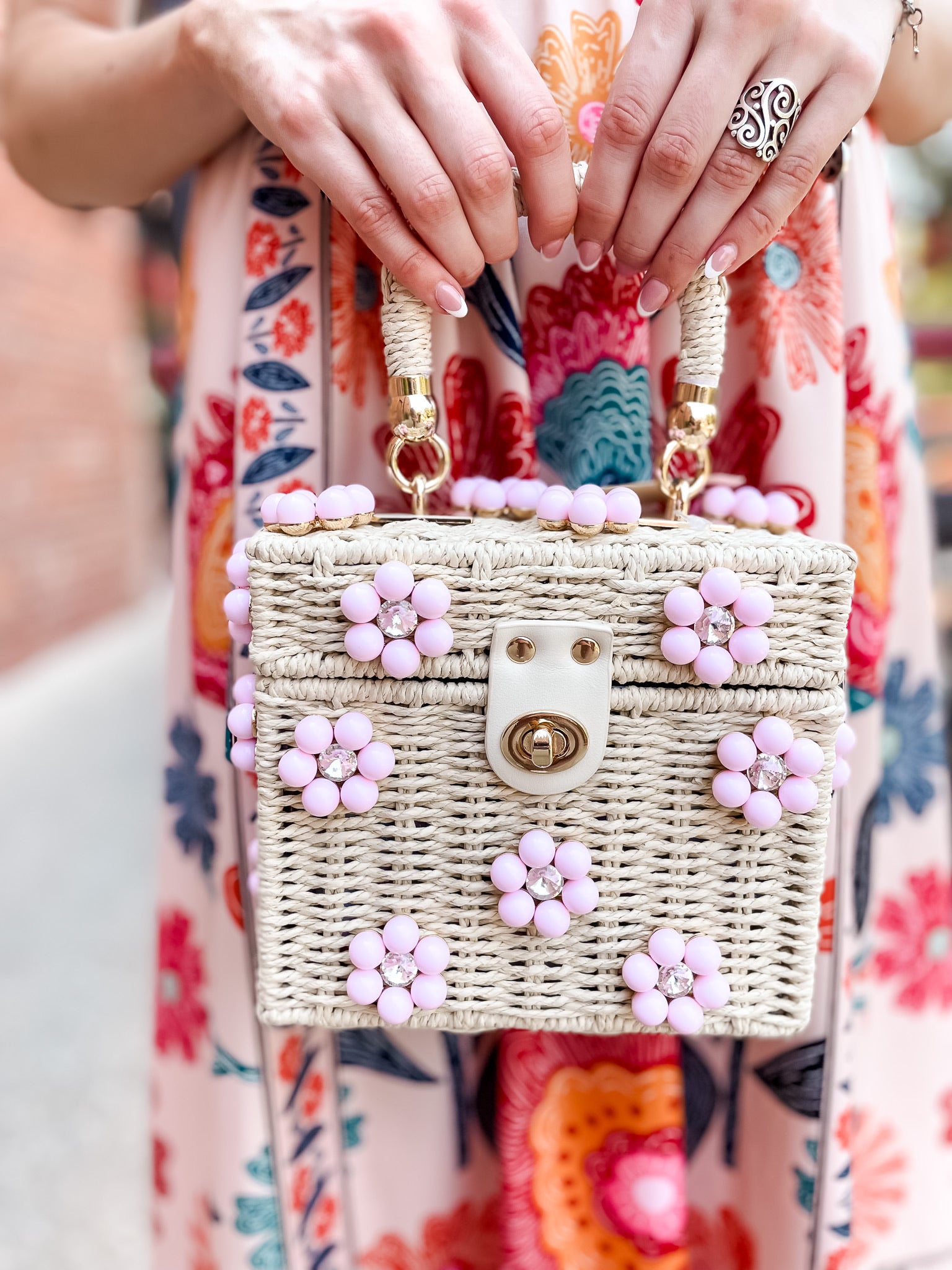 Wicker Daisy Handbag - Cream
