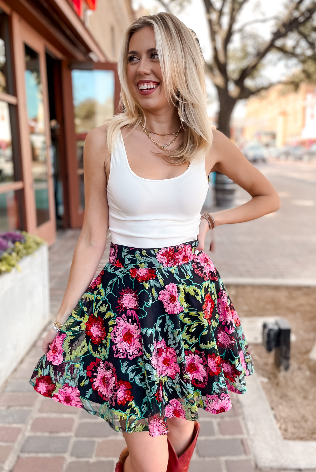 Azalea Sequin Floral Skirt