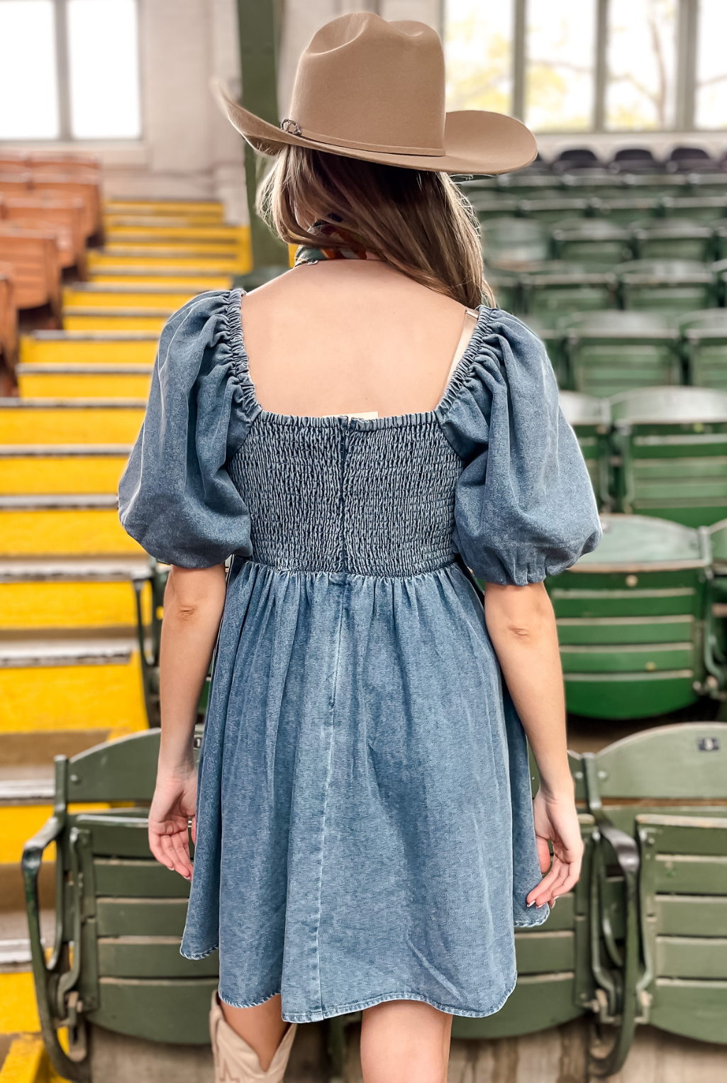 Denim Scallop Bodice Dress - Light