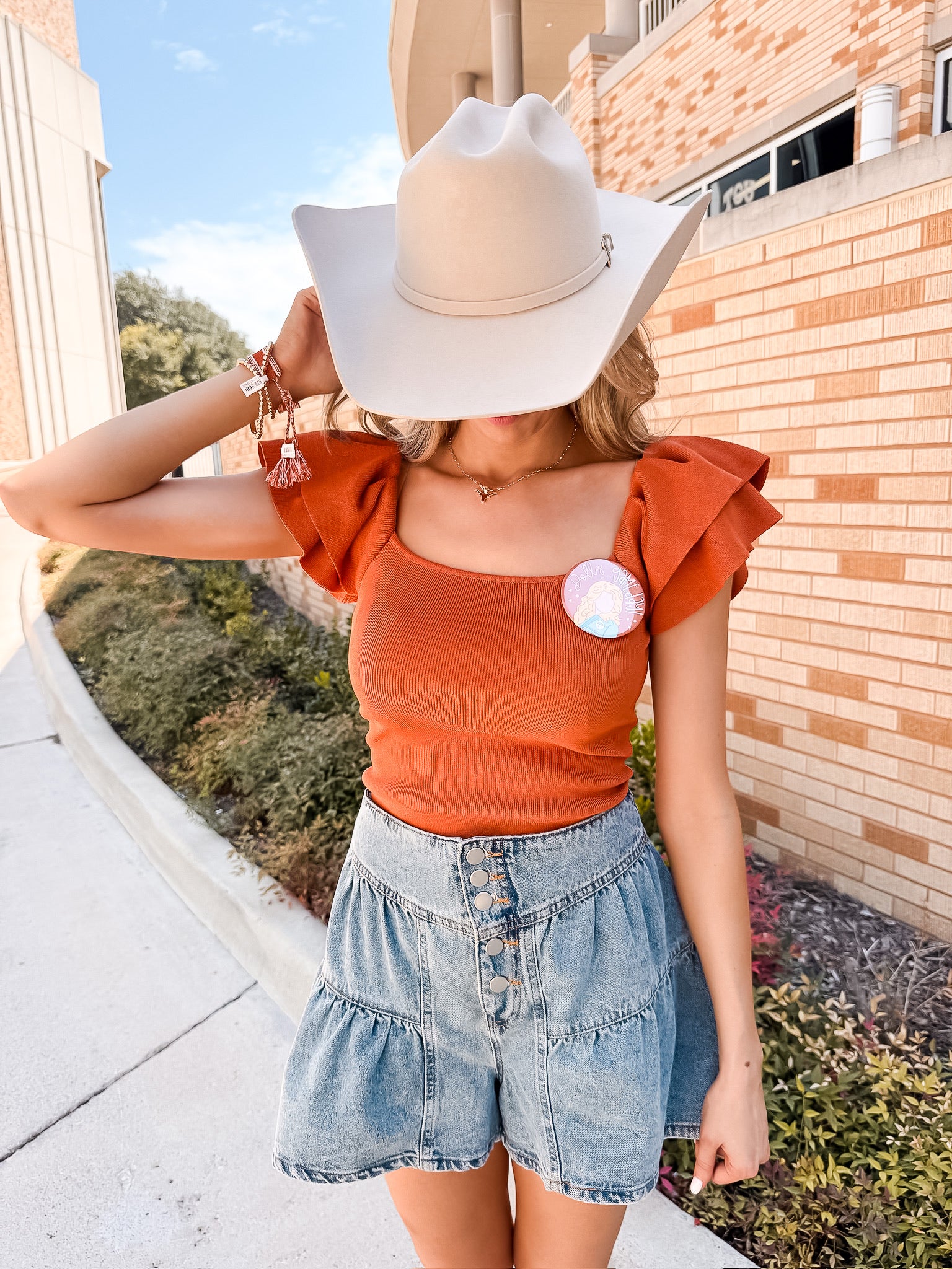 Ruffled Ribbed Knit Top - Orange