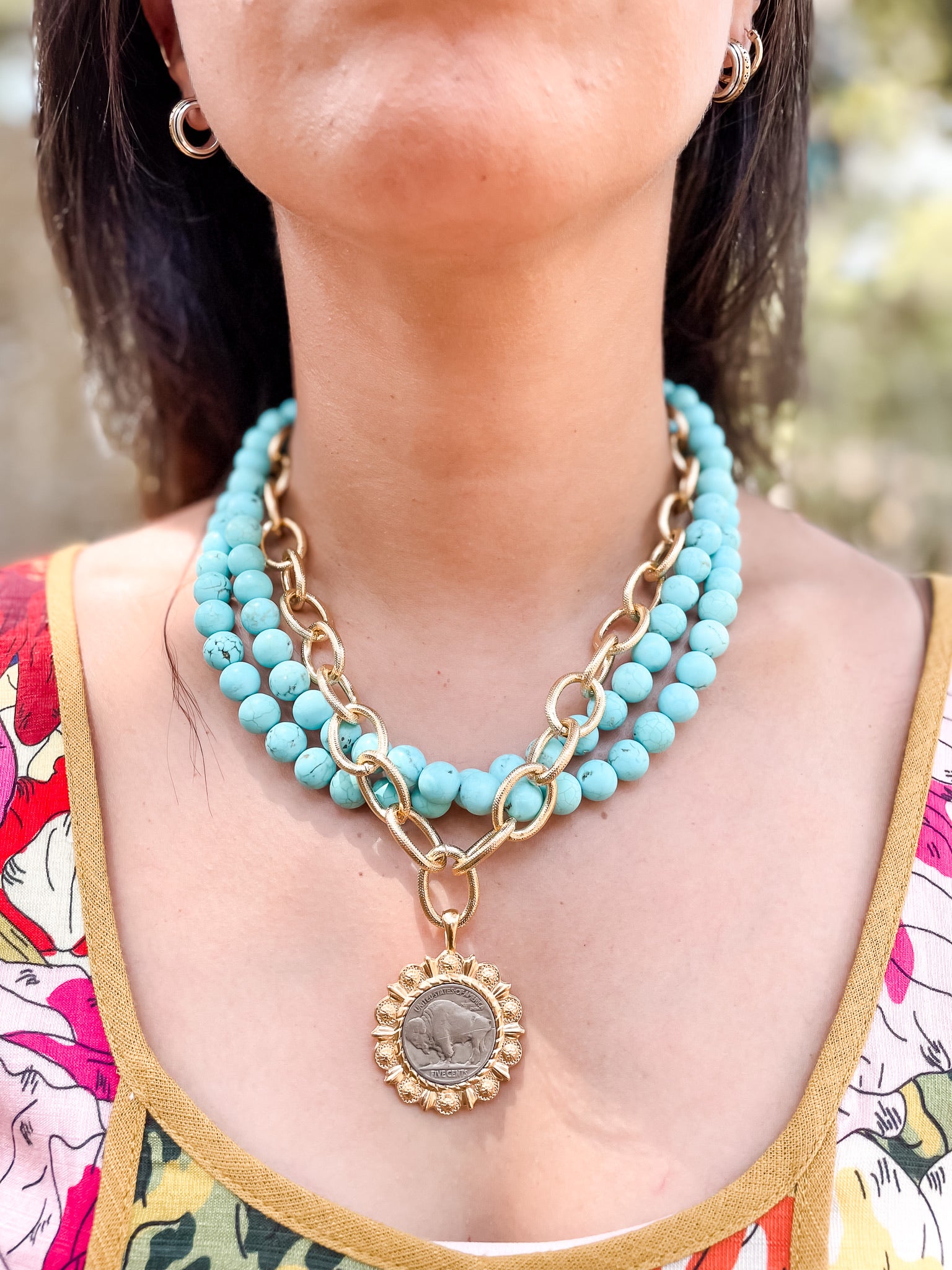 Buffalo Nickel Gold/Turquoise Necklace