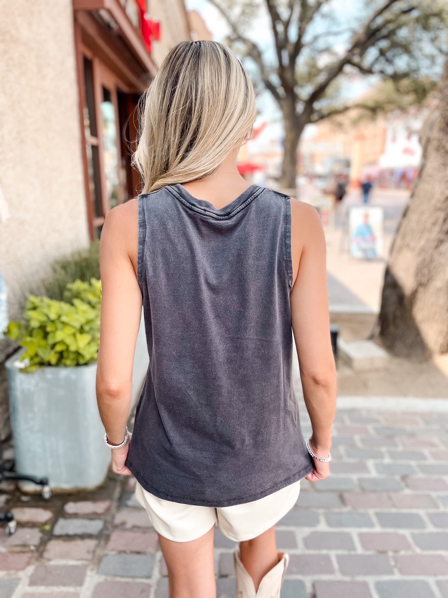 Boot Stitch Tank - Washed Black