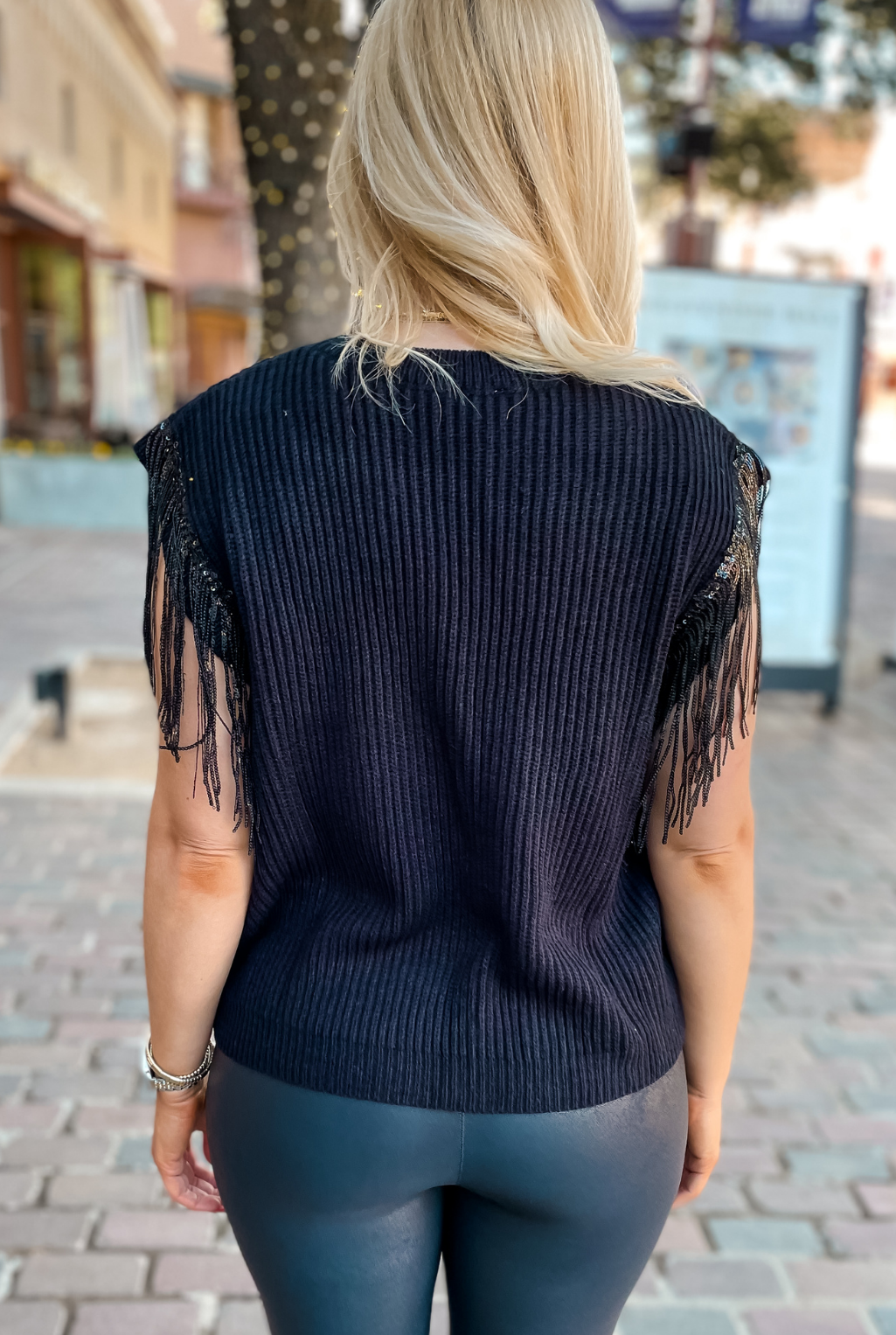 Sequin Fringe Sweater - Black