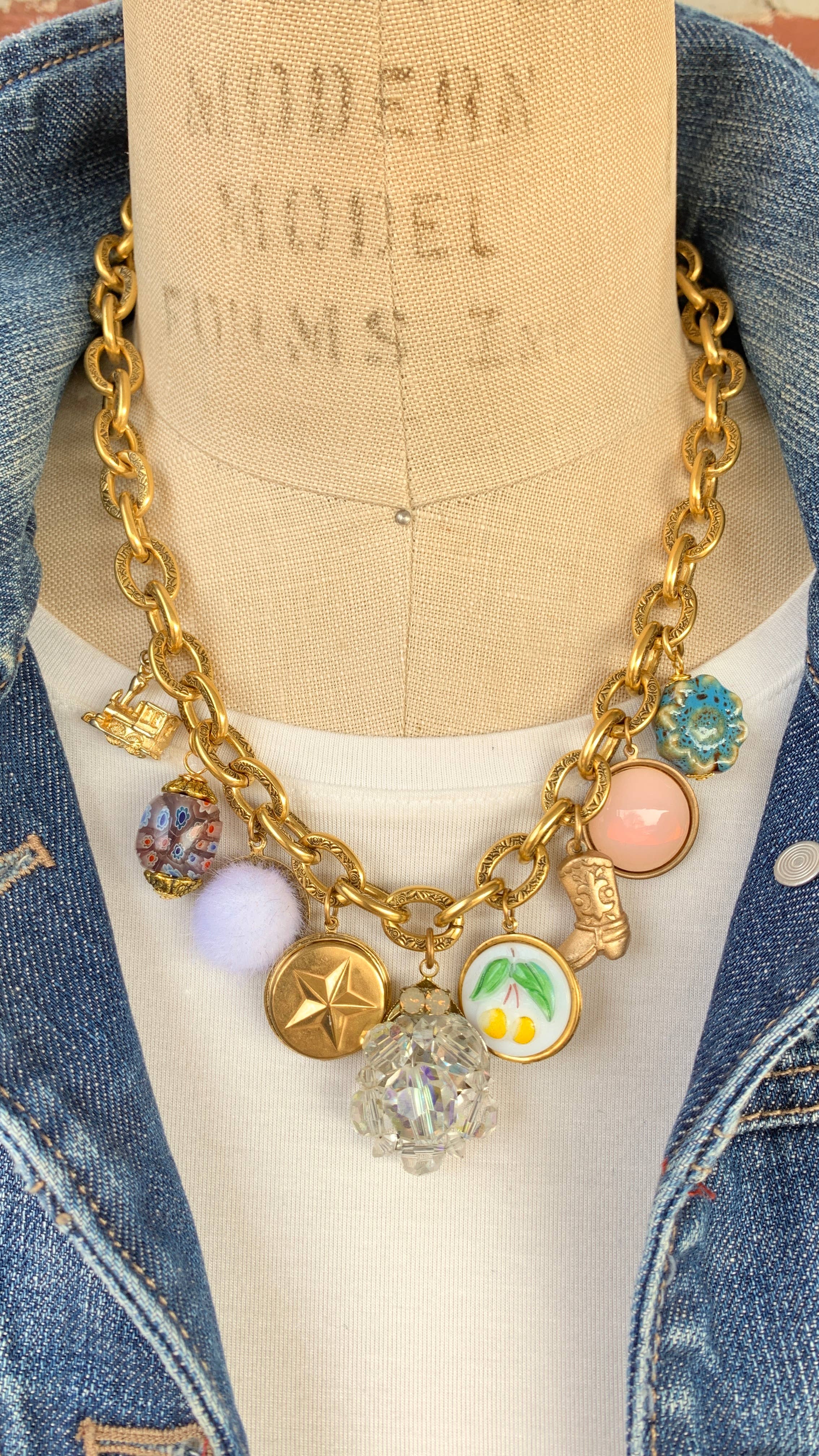 Cowgirl Boot Vintage Treasures Charm Necklace - One-of-a-Kind
