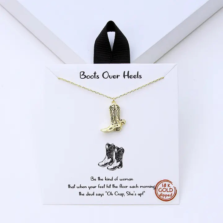 Cowboy Boot Charm Necklace - Gold