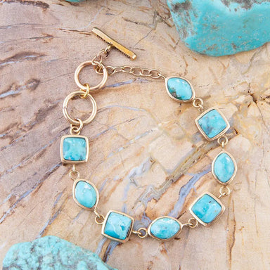 Genuine Blue Turquoise Hammered Golden Link Bracelet - Tucker Brown