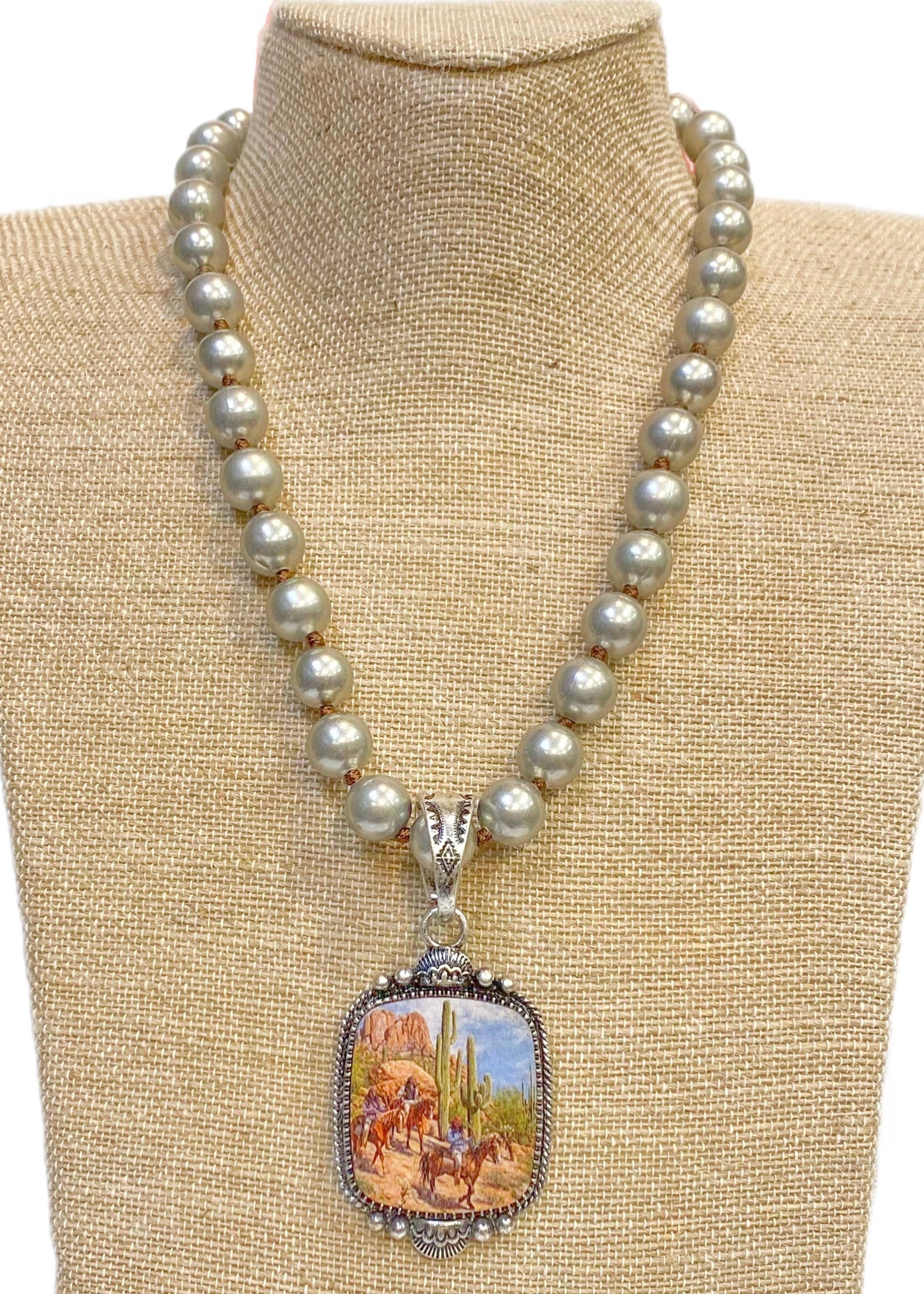 Desert Scene Faux Navajo Pearl Necklace - Tucker Brown
