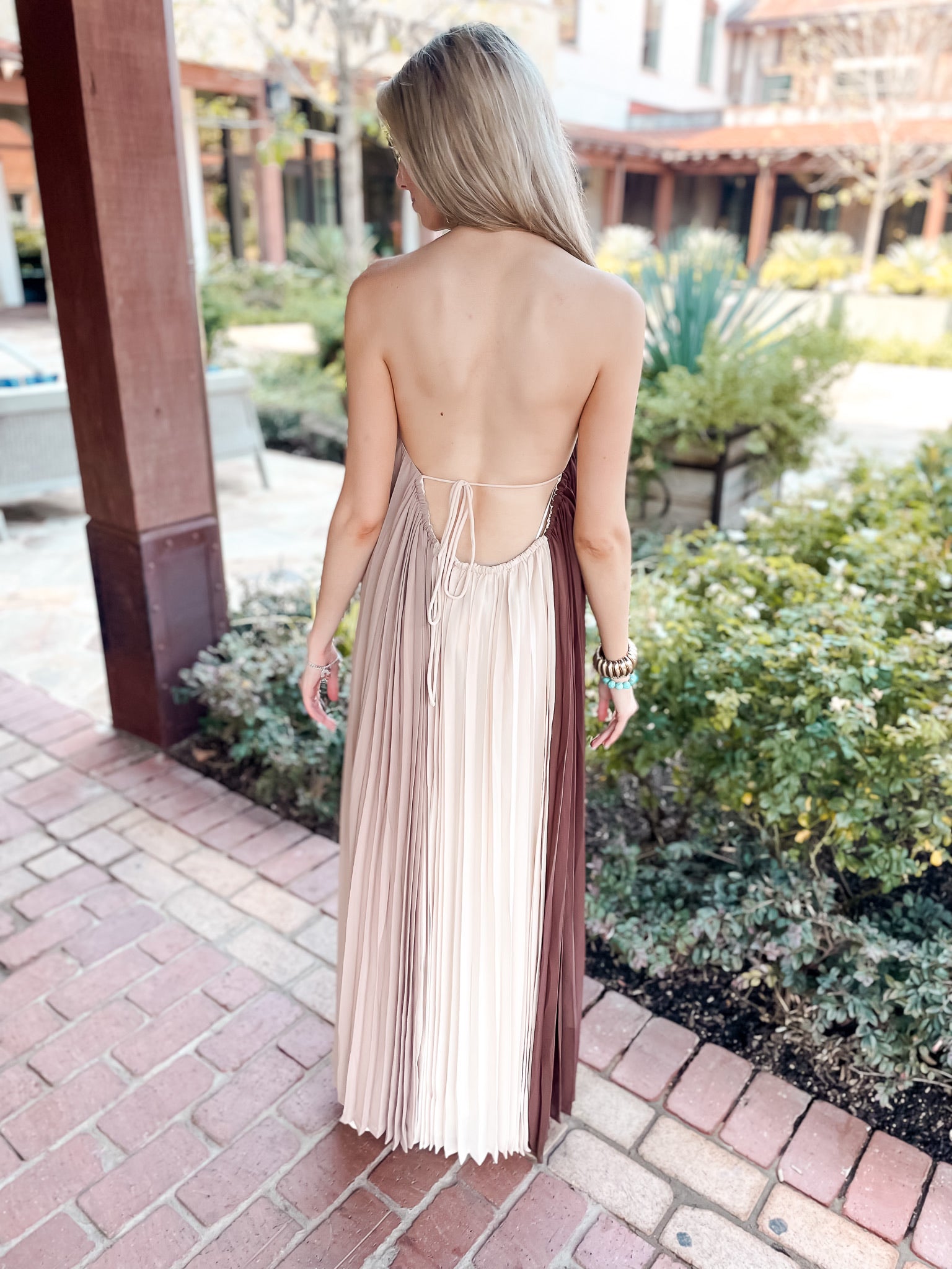 Pleats X Three Dress - Tan/Mocha/Chocolate