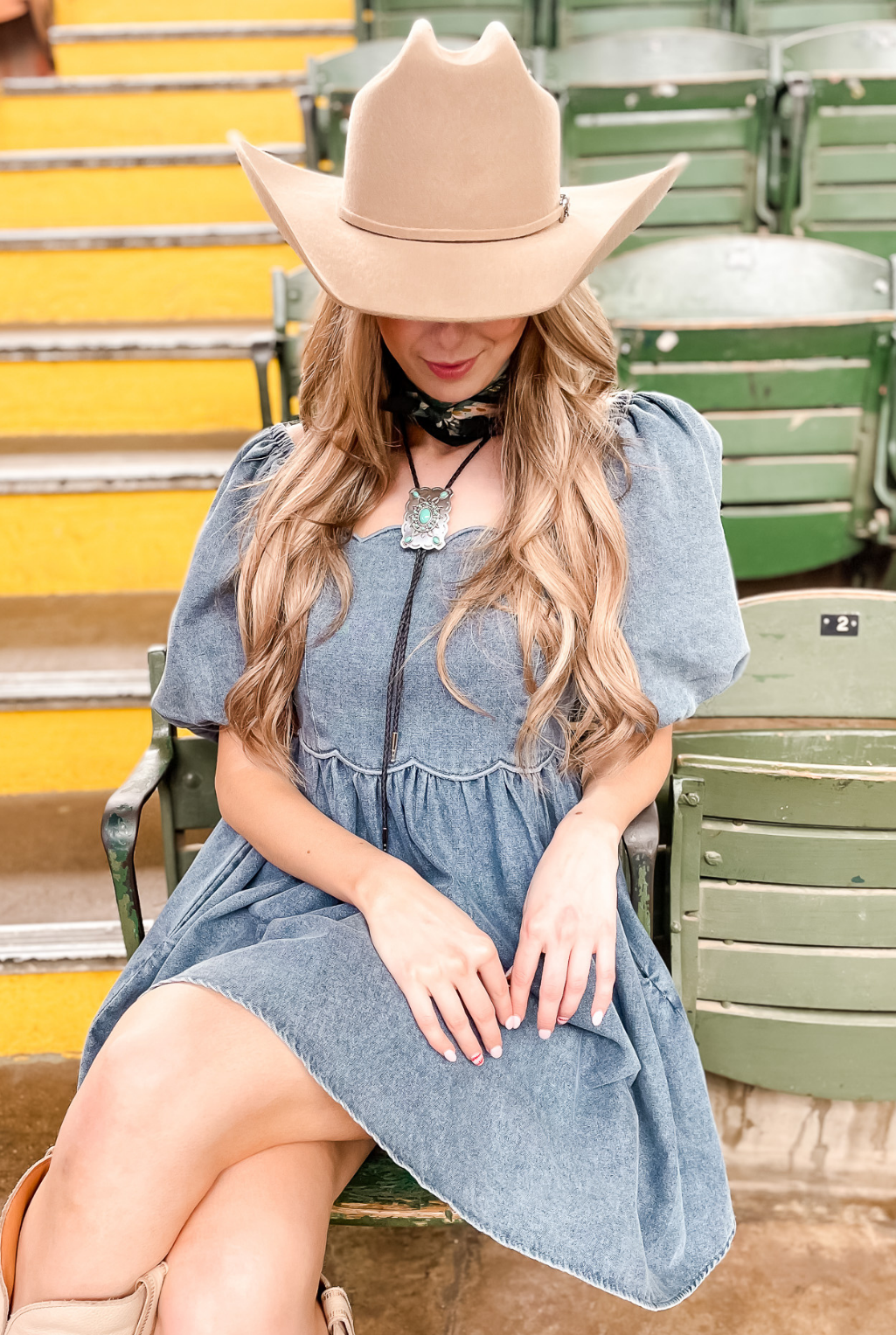 Denim Scallop Bodice Dress - Light
