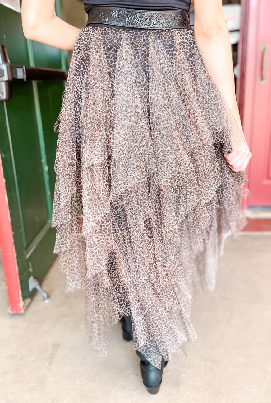 Leopard Mesh Maxi Skirt