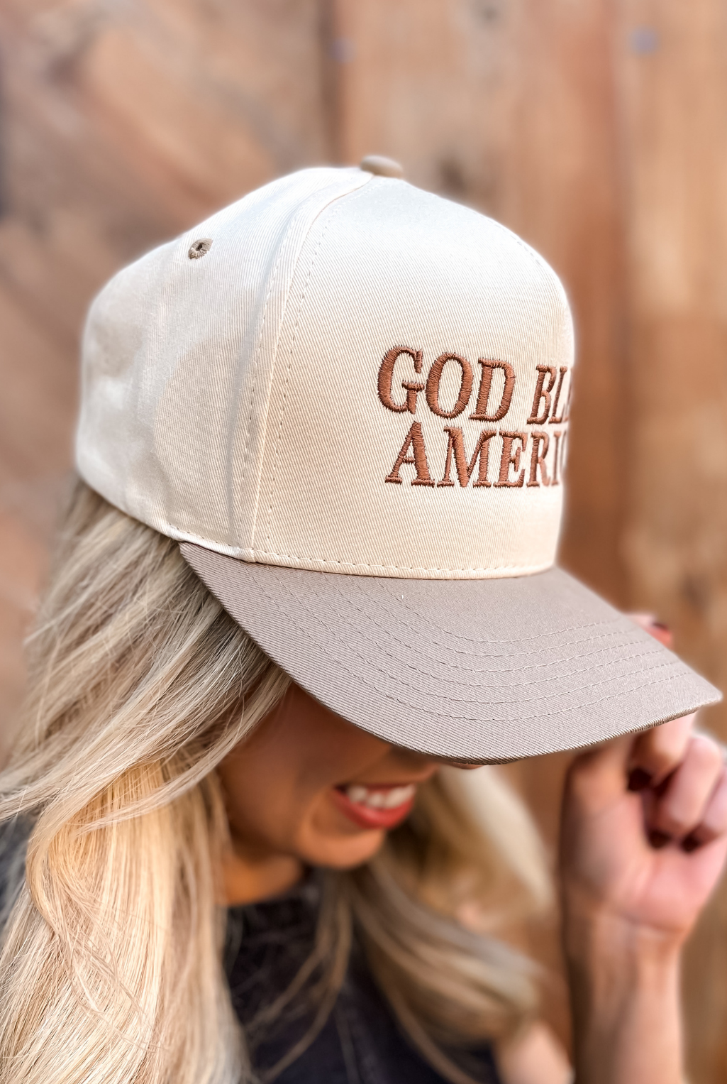God Bless America Baseball Cap - Beige
