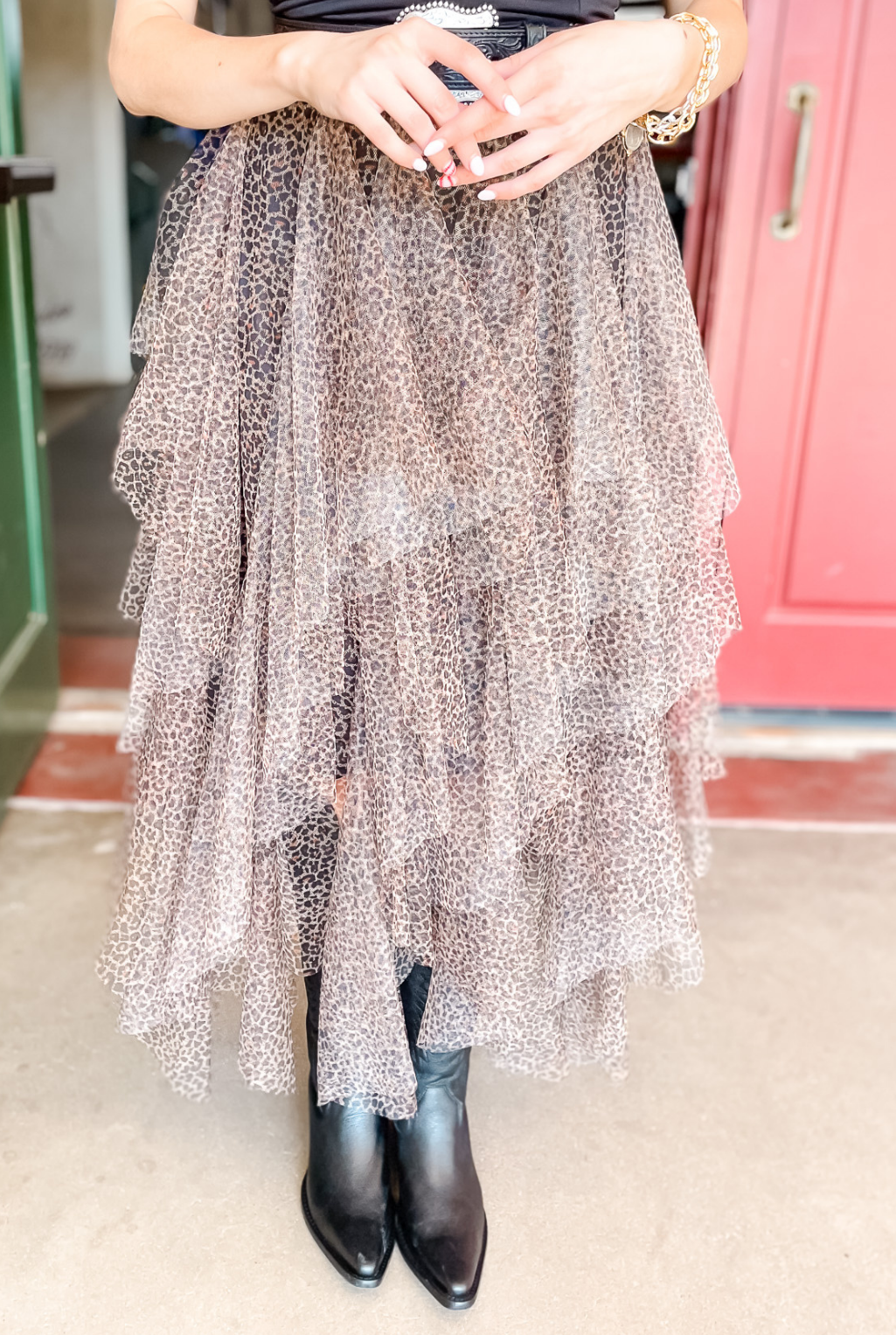 Leopard Mesh Maxi Skirt