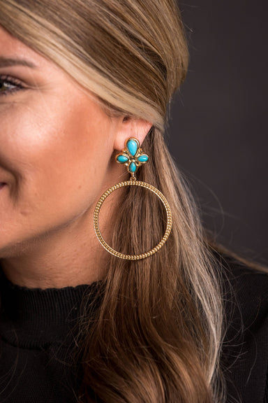 Turquoise Dotted Hoop Earring - Gold - Tucker Brown