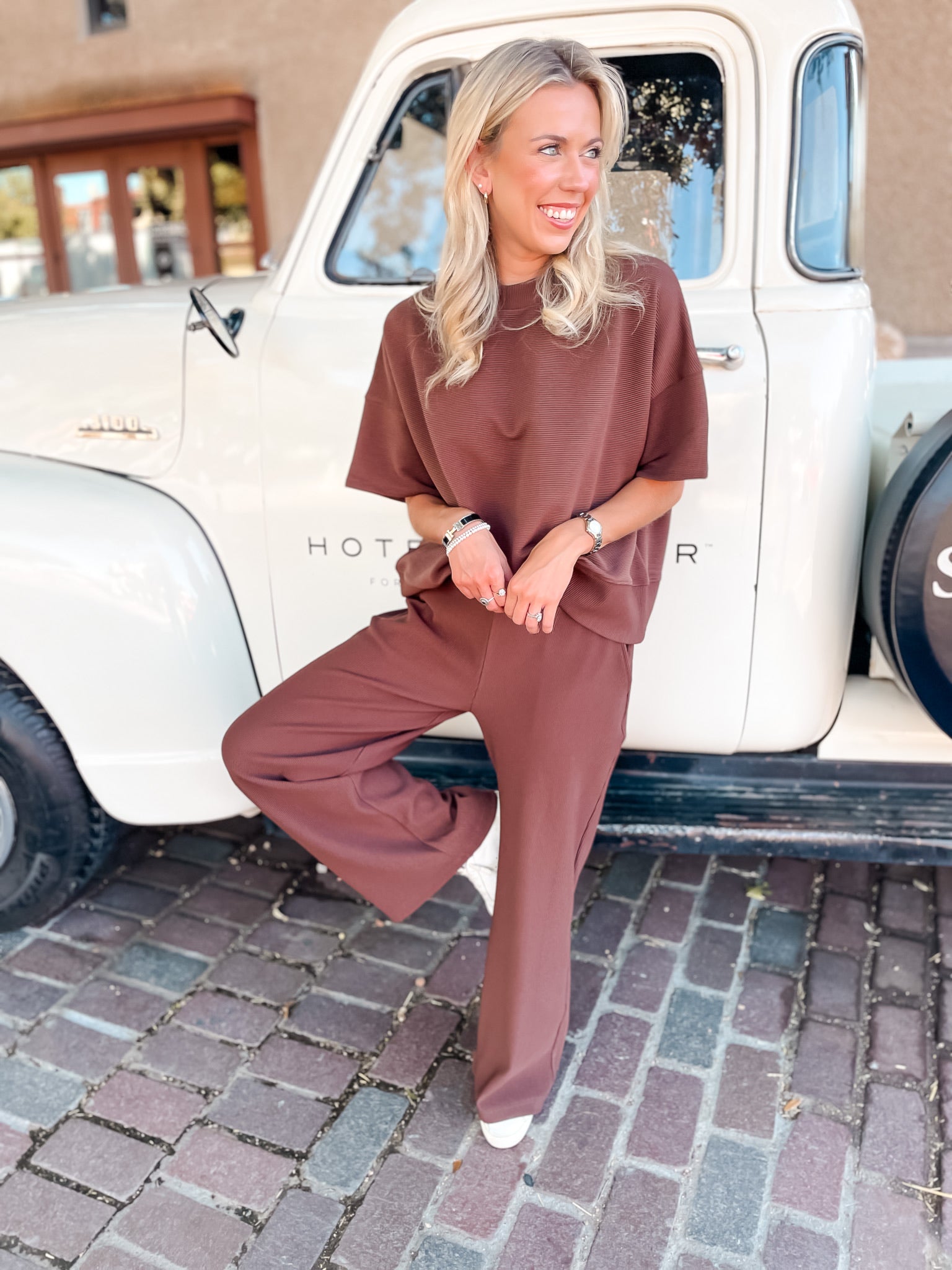 Ribbed Pant Set - Brown