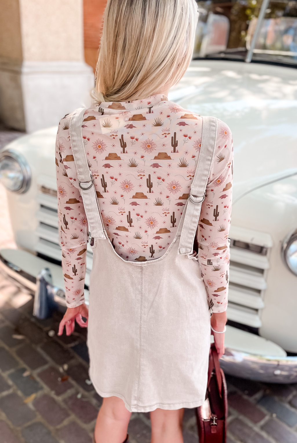 Denim Washed Overall Dress - Taupe